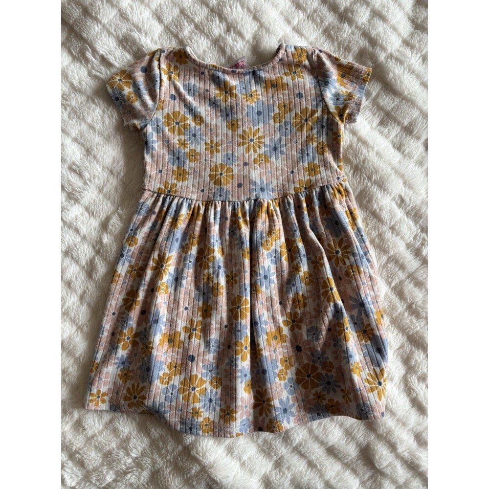 Little Lass Girls 2T Fit & Flare Floral Knit Cotton Dress Cap Sleeve Buttons - Picture 4 of 4